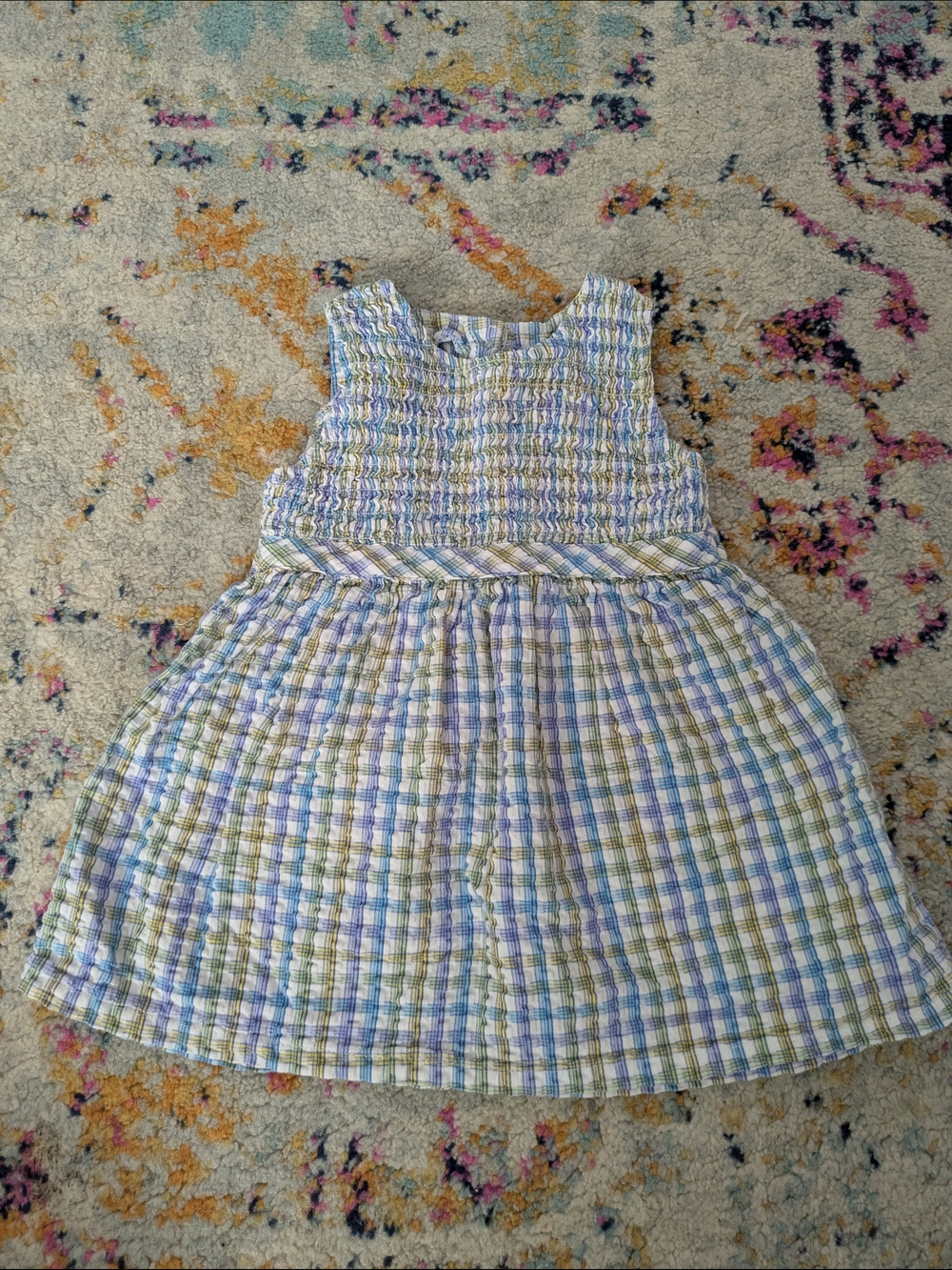 okie dokie Smocked Plaid Sundress in Blue, Green & White